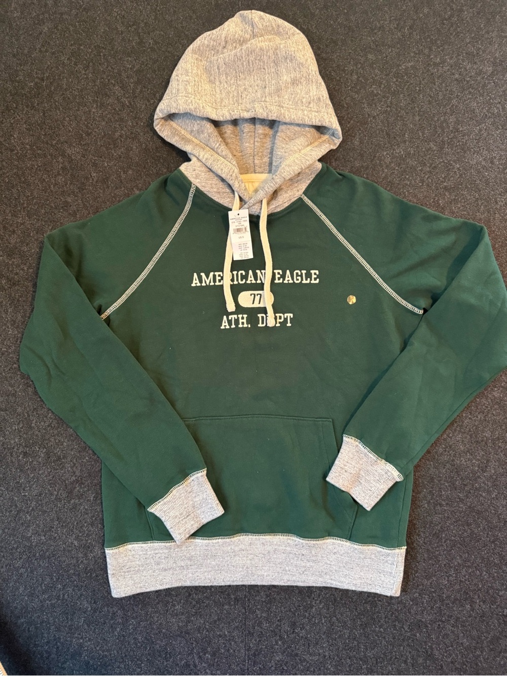 American Eagle Outfitters Forest Green Hoodie with Gray Trim